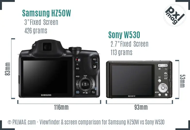 Samsung HZ50W vs Sony W530 Screen and Viewfinder comparison