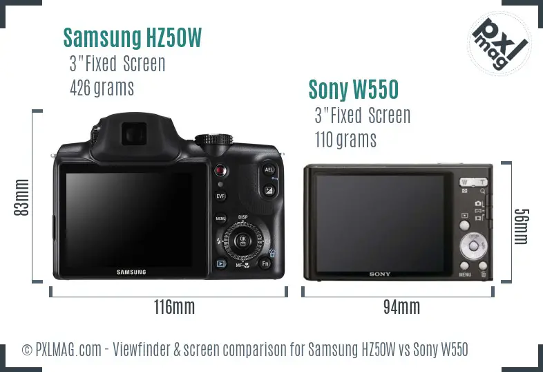 Samsung HZ50W vs Sony W550 Screen and Viewfinder comparison