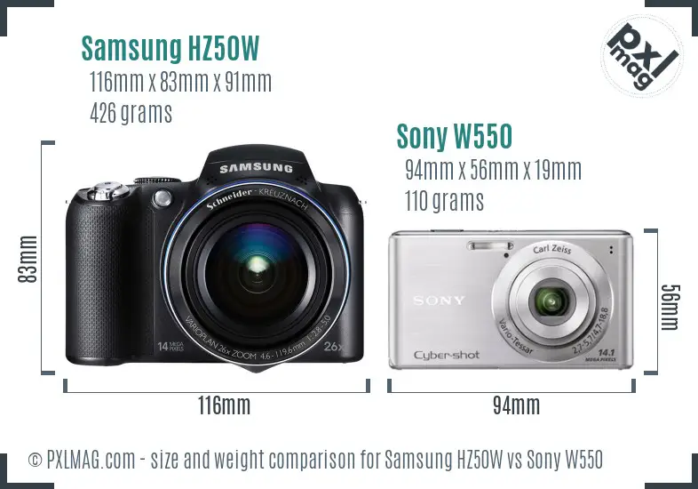 Samsung HZ50W vs Sony W550 size comparison