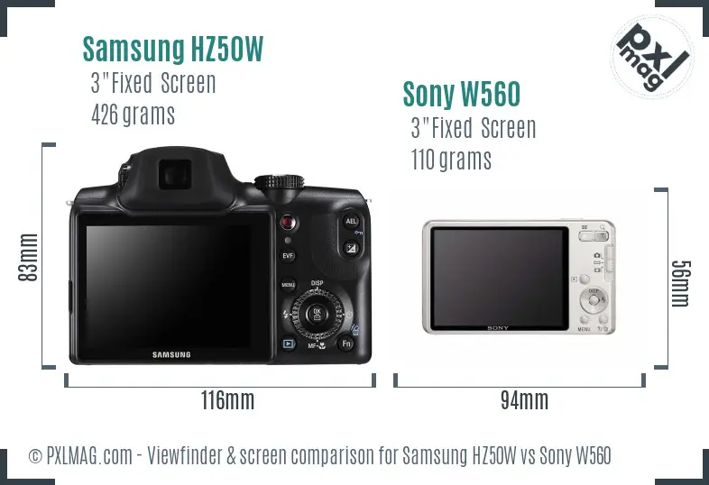 Samsung HZ50W vs Sony W560 Screen and Viewfinder comparison