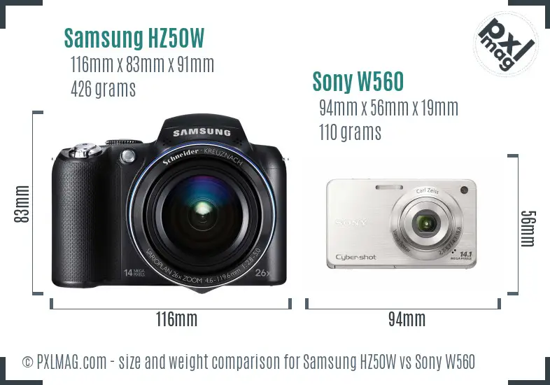 Samsung HZ50W vs Sony W560 size comparison