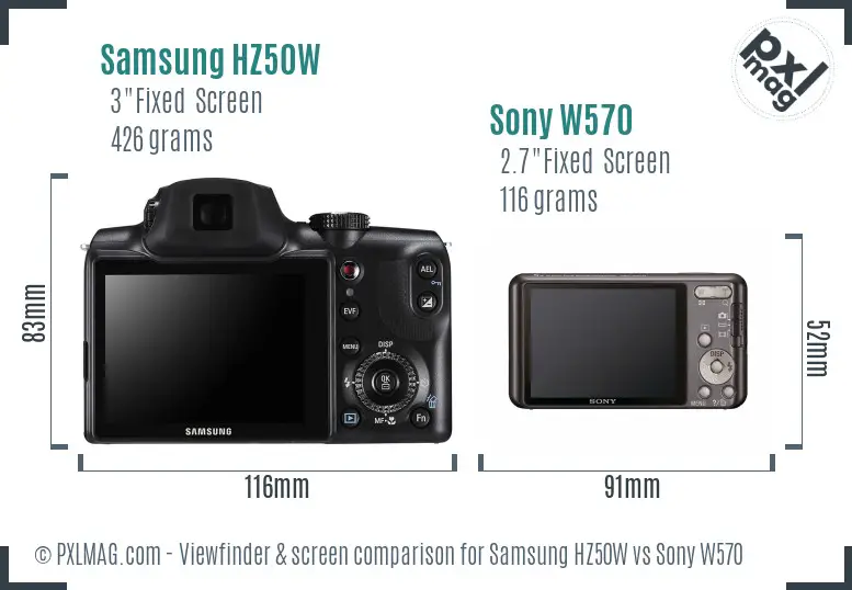 Samsung HZ50W vs Sony W570 Screen and Viewfinder comparison