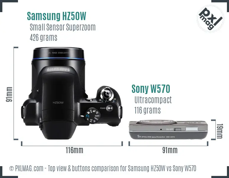 Samsung HZ50W vs Sony W570 top view buttons comparison