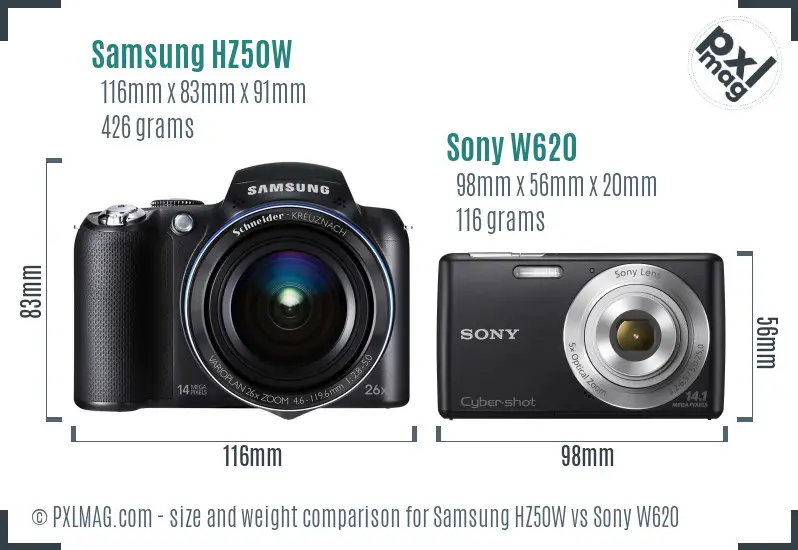 Samsung HZ50W vs Sony W620 size comparison