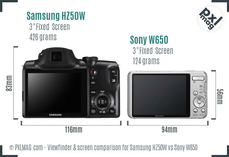 Samsung HZ50W vs Sony W650 Screen and Viewfinder comparison