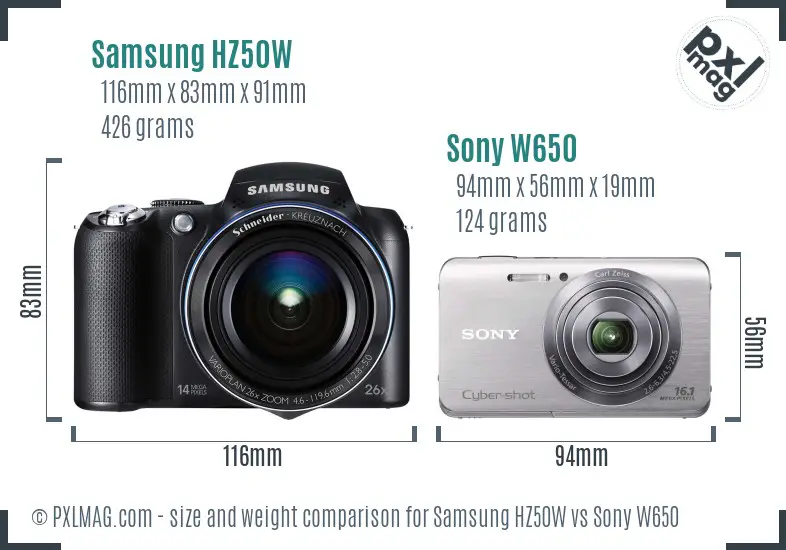 Samsung HZ50W vs Sony W650 size comparison