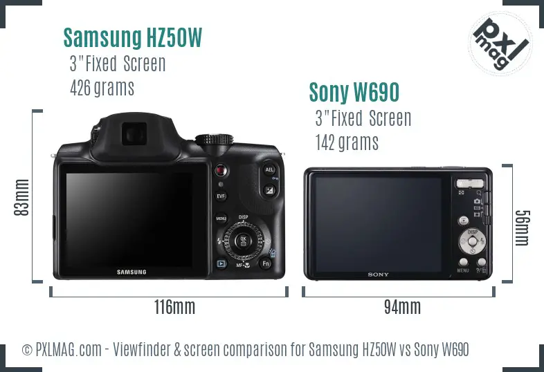 Samsung HZ50W vs Sony W690 Screen and Viewfinder comparison