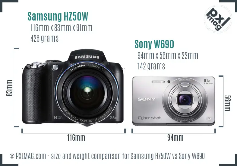 Samsung HZ50W vs Sony W690 size comparison