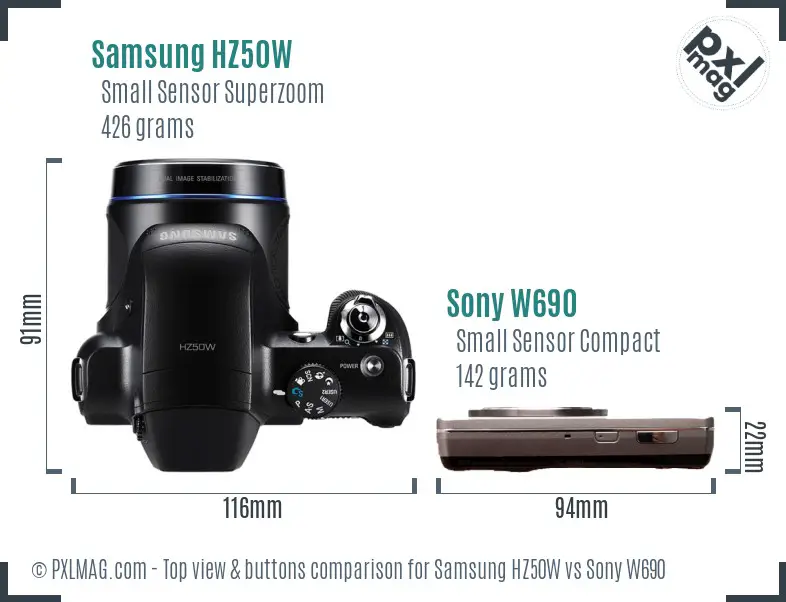 Samsung HZ50W vs Sony W690 top view buttons comparison