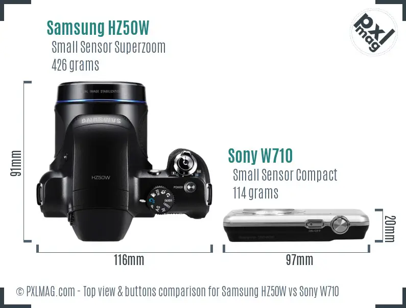 Samsung HZ50W vs Sony W710 top view buttons comparison