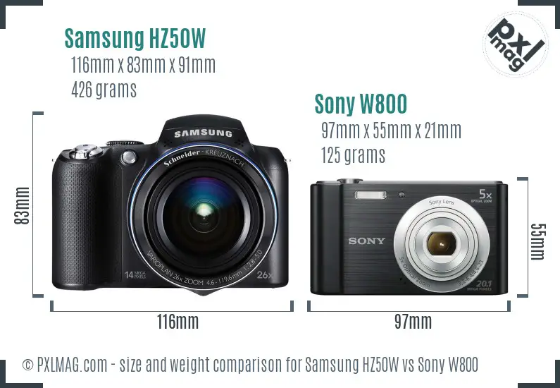Samsung HZ50W vs Sony W800 size comparison