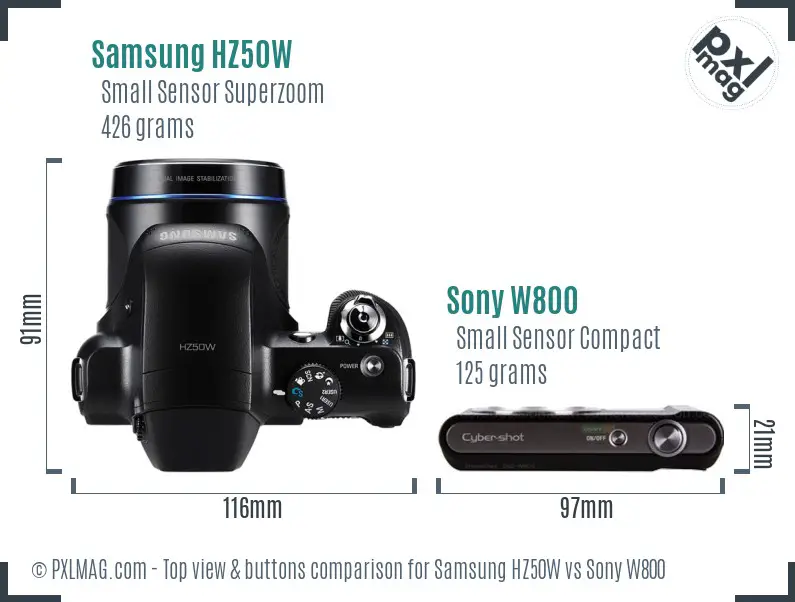 Samsung HZ50W vs Sony W800 top view buttons comparison