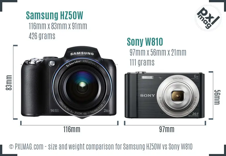 Samsung HZ50W vs Sony W810 size comparison