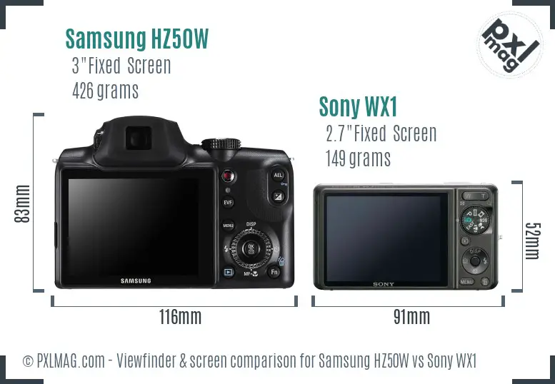 Samsung HZ50W vs Sony WX1 Screen and Viewfinder comparison