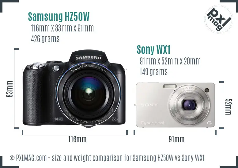 Samsung HZ50W vs Sony WX1 size comparison
