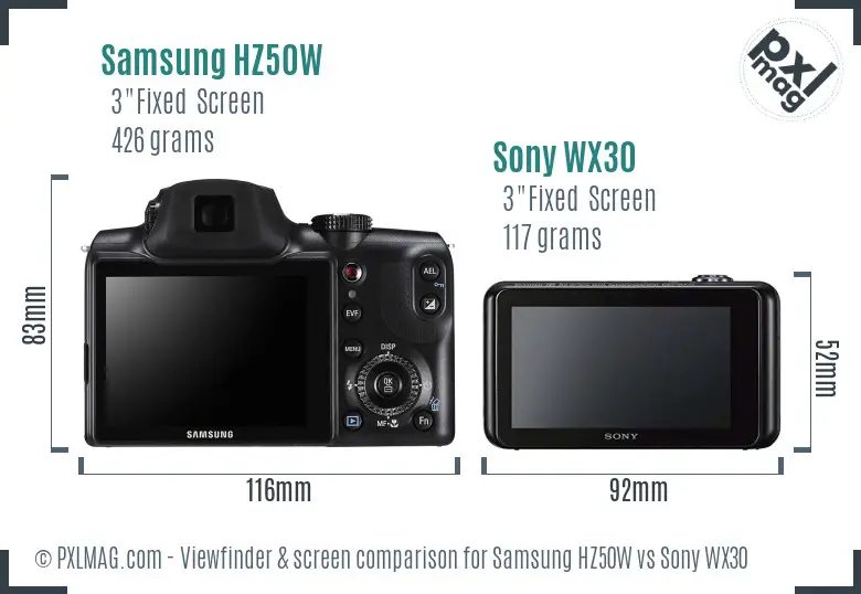 Samsung HZ50W vs Sony WX30 Screen and Viewfinder comparison