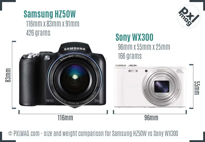 Samsung HZ50W vs Sony WX300 size comparison