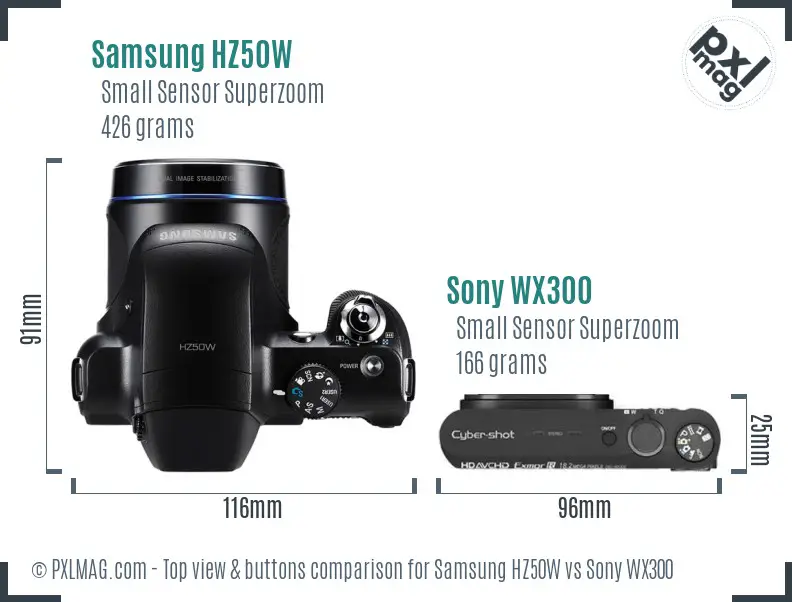 Samsung HZ50W vs Sony WX300 top view buttons comparison