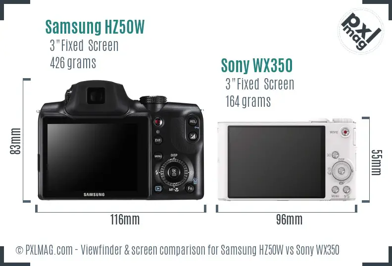 Samsung HZ50W vs Sony WX350 Screen and Viewfinder comparison