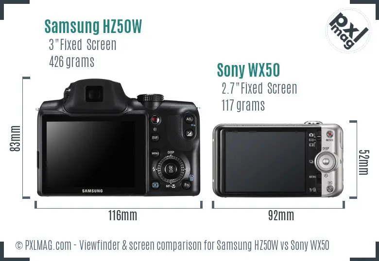 Samsung HZ50W vs Sony WX50 Screen and Viewfinder comparison