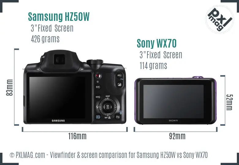 Samsung HZ50W vs Sony WX70 Screen and Viewfinder comparison
