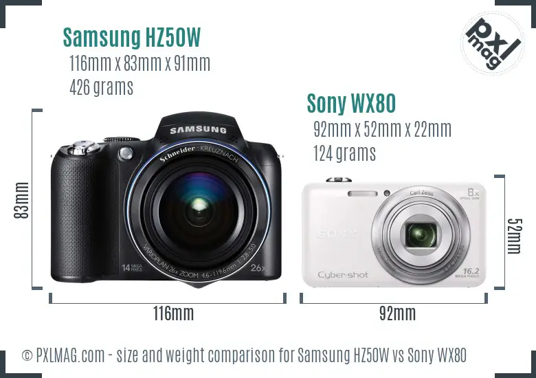 Samsung HZ50W vs Sony WX80 size comparison