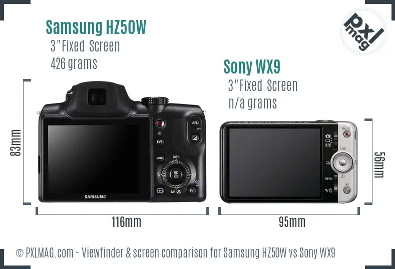 Samsung HZ50W vs Sony WX9 Screen and Viewfinder comparison