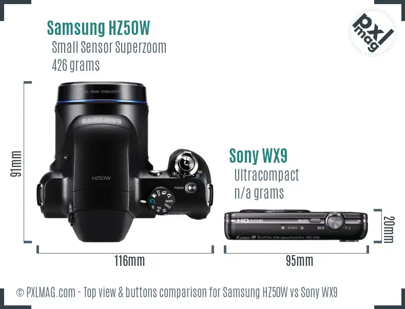 Samsung HZ50W vs Sony WX9 top view buttons comparison