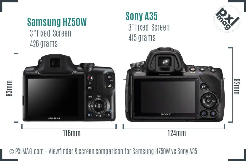 Samsung HZ50W vs Sony A35 Screen and Viewfinder comparison