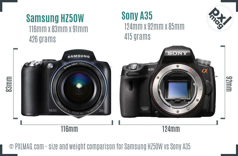 Samsung HZ50W vs Sony A35 size comparison