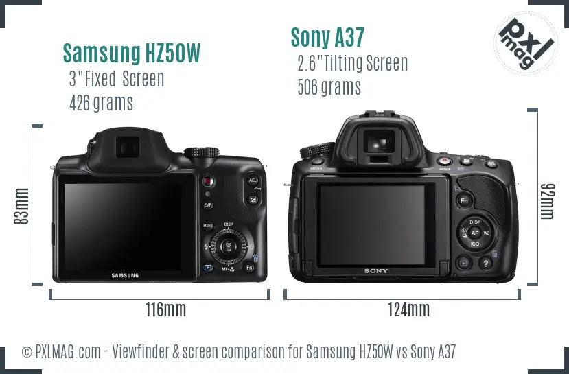 Samsung HZ50W vs Sony A37 Screen and Viewfinder comparison