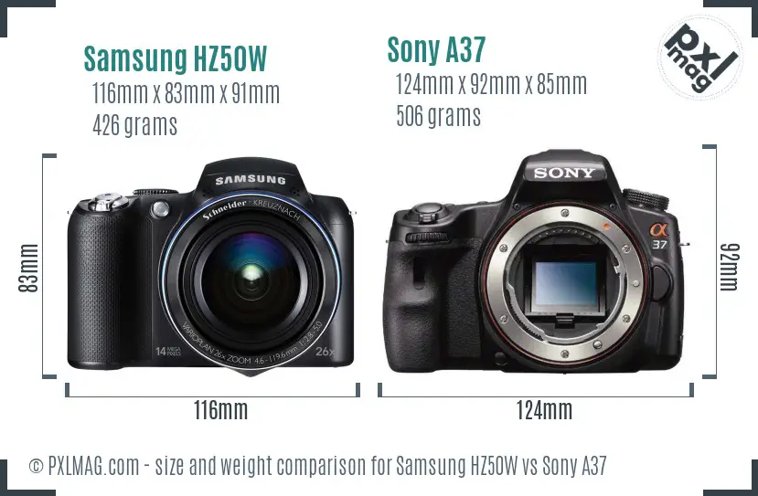 Samsung HZ50W vs Sony A37 size comparison
