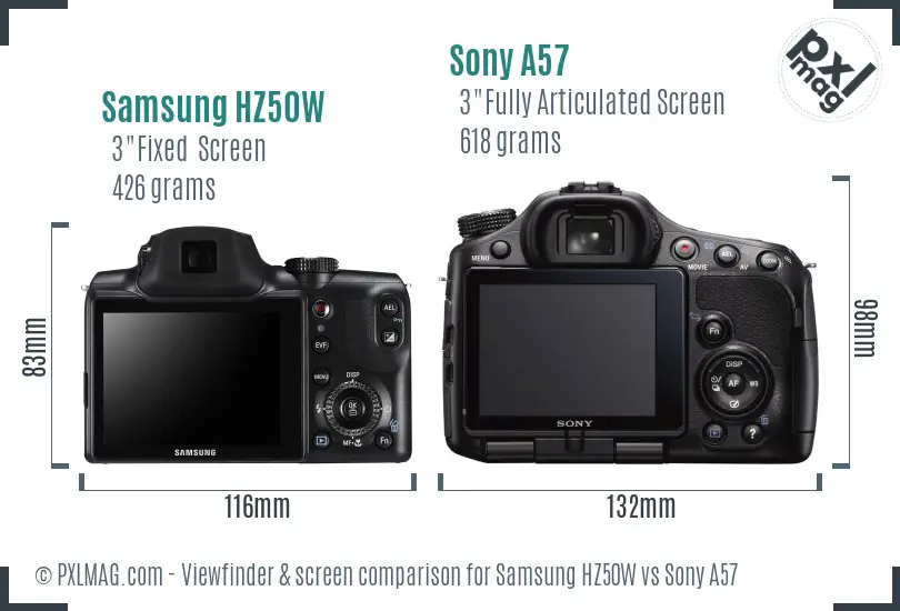 Samsung HZ50W vs Sony A57 Screen and Viewfinder comparison