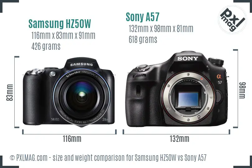 Samsung HZ50W vs Sony A57 size comparison