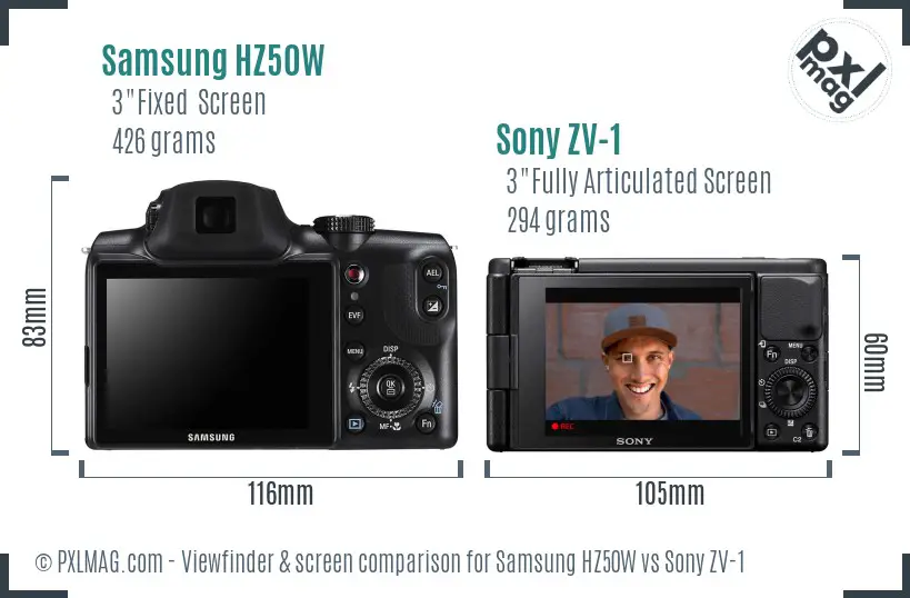 Samsung HZ50W vs Sony ZV-1 Screen and Viewfinder comparison
