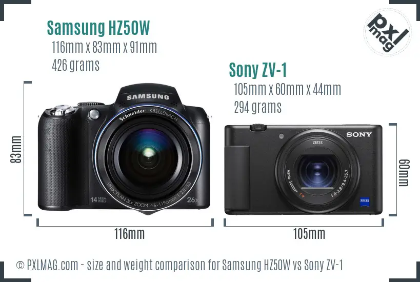 Samsung HZ50W vs Sony ZV-1 size comparison