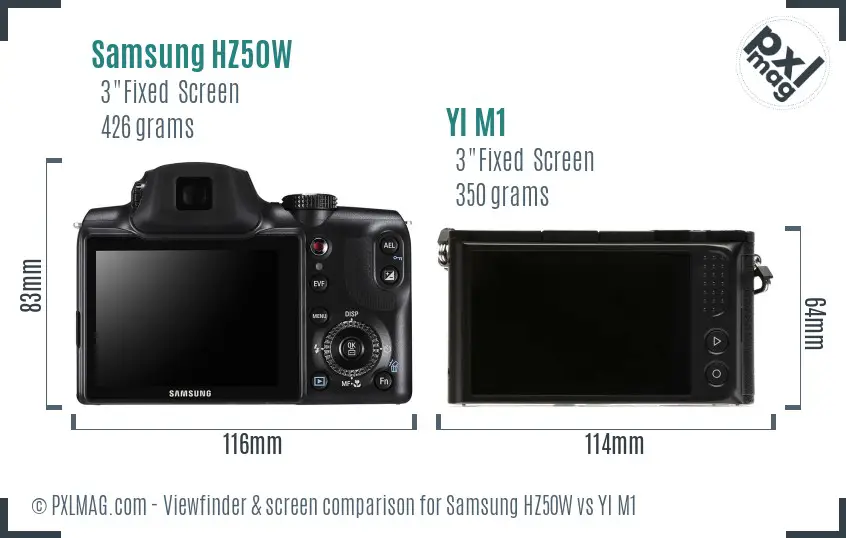 Samsung HZ50W vs YI M1 Screen and Viewfinder comparison