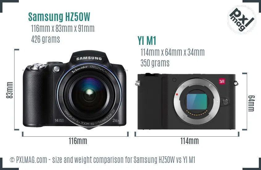 Samsung HZ50W vs YI M1 size comparison