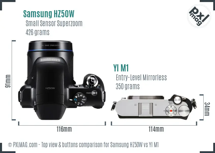 Samsung HZ50W vs YI M1 top view buttons comparison