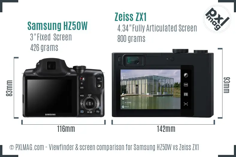 Samsung HZ50W vs Zeiss ZX1 Screen and Viewfinder comparison