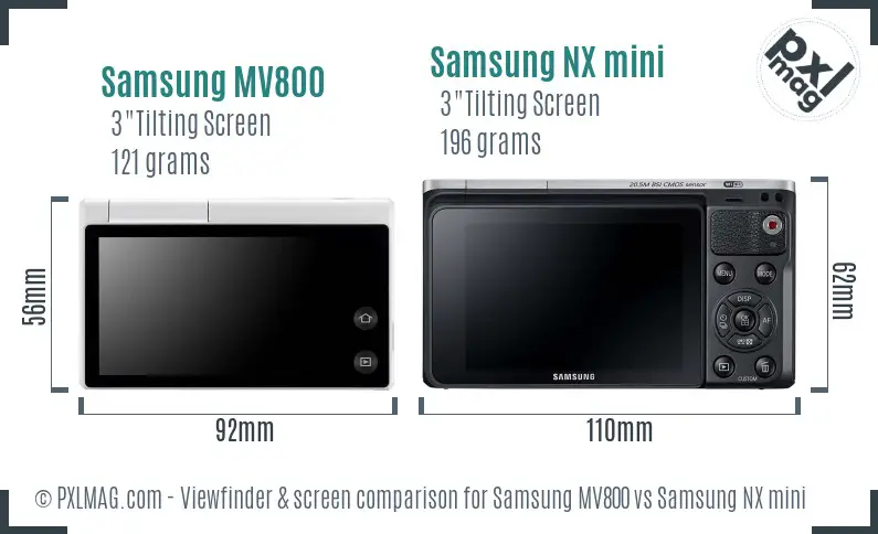 Samsung MV800 vs Samsung NX mini Screen and Viewfinder comparison