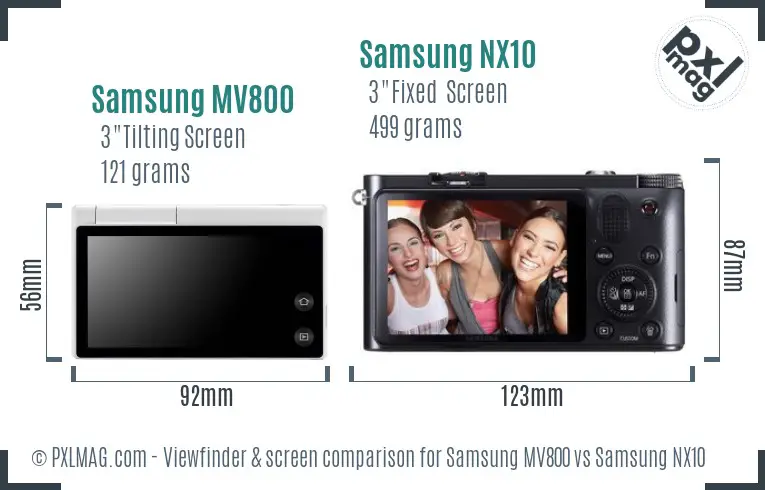 Samsung MV800 vs Samsung NX10 Screen and Viewfinder comparison