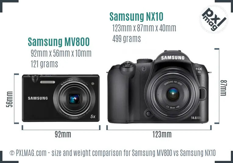 Samsung MV800 vs Samsung NX10 size comparison