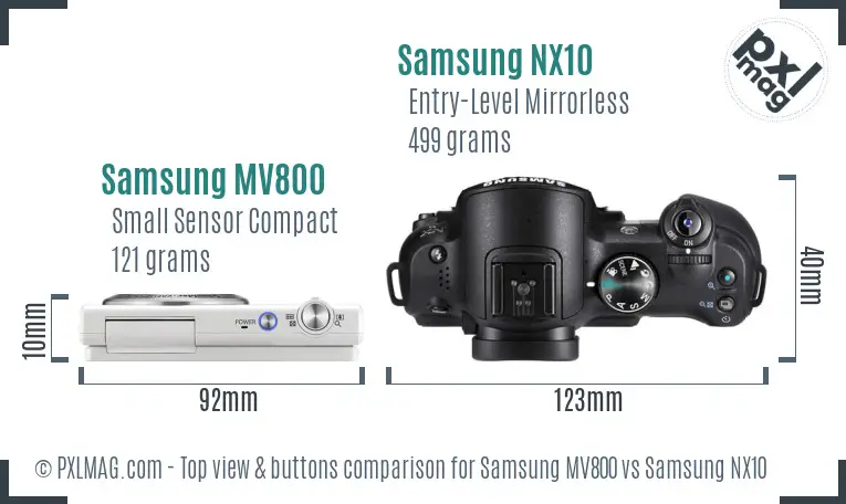 Samsung MV800 vs Samsung NX10 top view buttons comparison