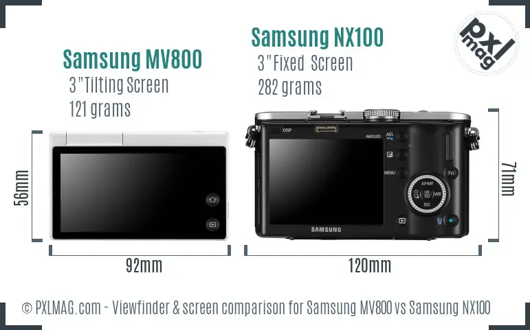 Samsung MV800 vs Samsung NX100 Screen and Viewfinder comparison