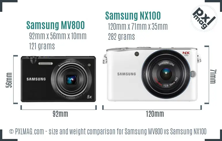 Samsung MV800 vs Samsung NX100 size comparison