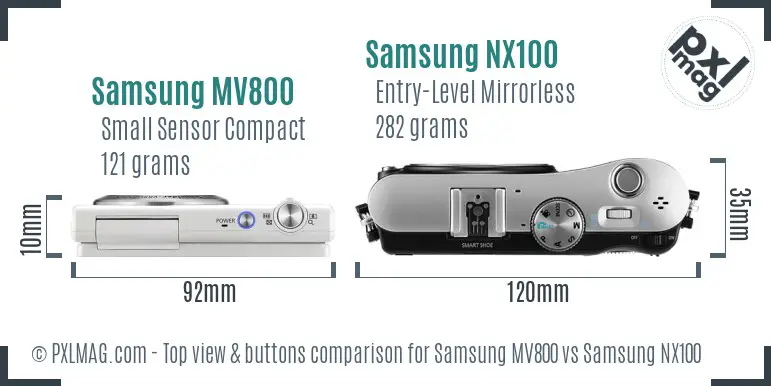 Samsung MV800 vs Samsung NX100 top view buttons comparison