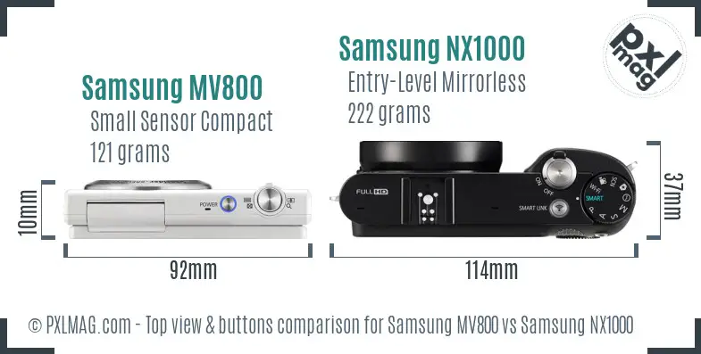 Samsung MV800 vs Samsung NX1000 top view buttons comparison