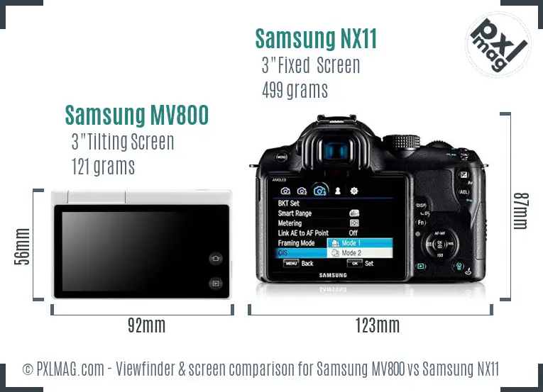 Samsung MV800 vs Samsung NX11 Screen and Viewfinder comparison