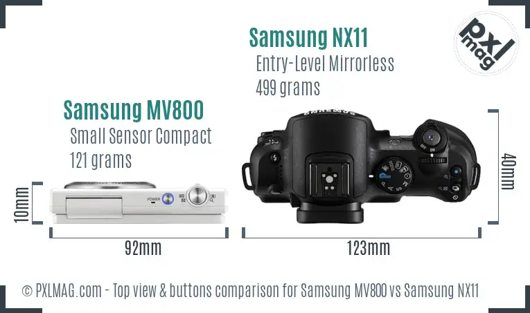 Samsung MV800 vs Samsung NX11 top view buttons comparison